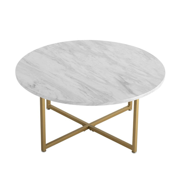 Dreamo White Marble Effect Round Coffee Table With Gold Legs Coffee Tables