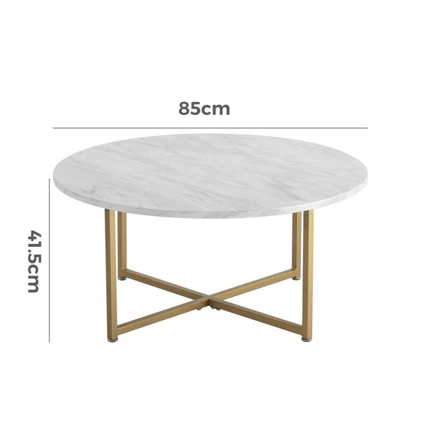 Dreamo White Marble Effect Round Coffee Table With Gold Legs Coffee Tables