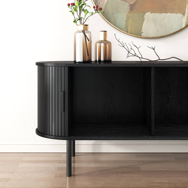 Dreamo Ribbed Black Sideboard With Sliding Doors Sideboards & Buffets