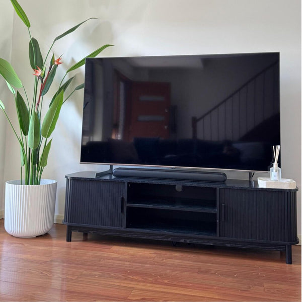 160Cm Ribbed Black Entertainment Unit Tv Stands & Entertainment Units
