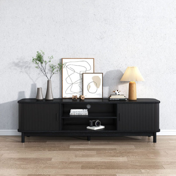 160Cm Ribbed Black Entertainment Unit Tv Stands & Entertainment Units