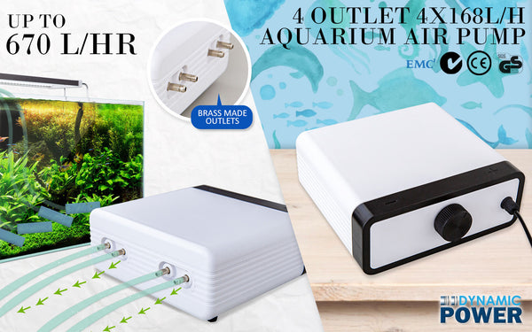 Air Pumps Dynamic Power Aquarium Air Pump Oxygen Hydroponic 4 Outlet 670L/H 8W White