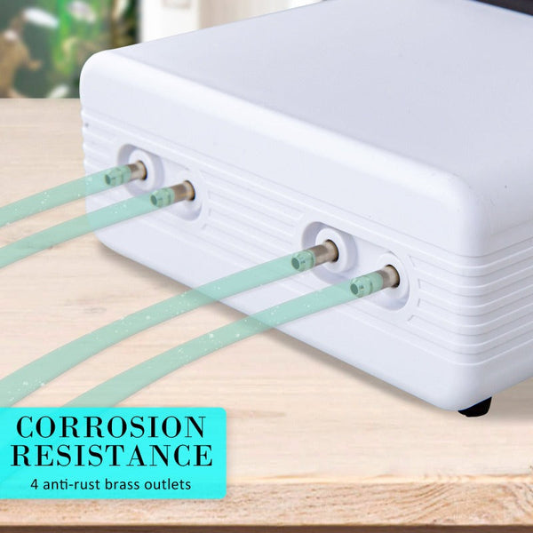 Air Pumps Dynamic Power Aquarium Air Pump Oxygen Hydroponic 4 Outlet 670L/H 8W White