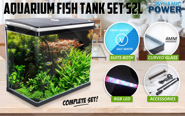 Aquarium Curved Glass Rgb Led Fish Tank Set Filter Pump 52L Filters