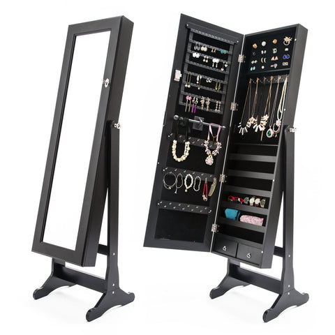 Mirror Jewellery Cabinet Organiser With Two Drawers Black Holder 146Cm Jewellery Holders & Organisers
