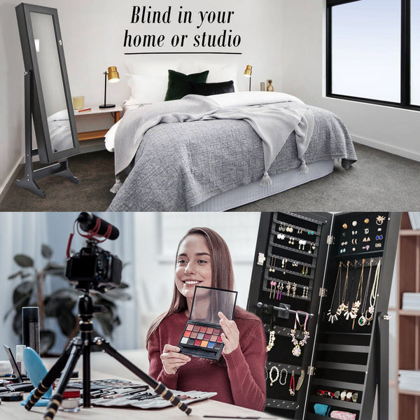 Mirror Jewellery Cabinet Organiser With Two Drawers Black Holder 146Cm Jewellery Holders & Organisers