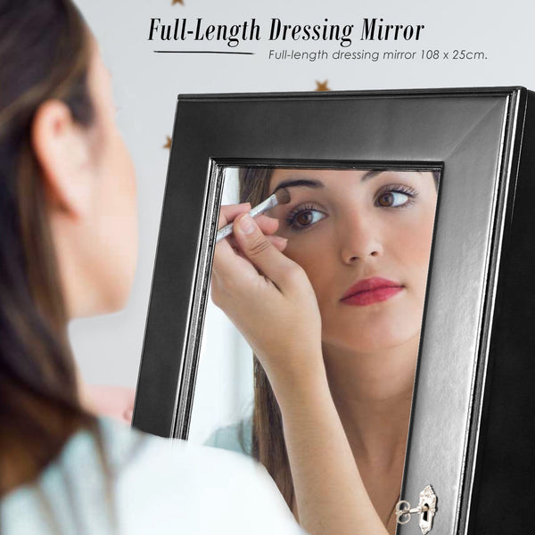 Mirror Jewellery Cabinet Organiser With Two Drawers Black Holder 146Cm Jewellery Holders & Organisers