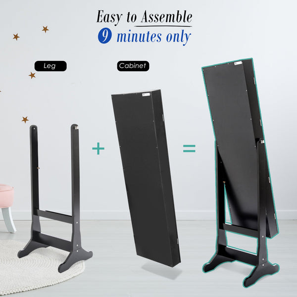 Mirror Jewellery Cabinet Organiser With Two Drawers Black Holder 146Cm Jewellery Holders & Organisers