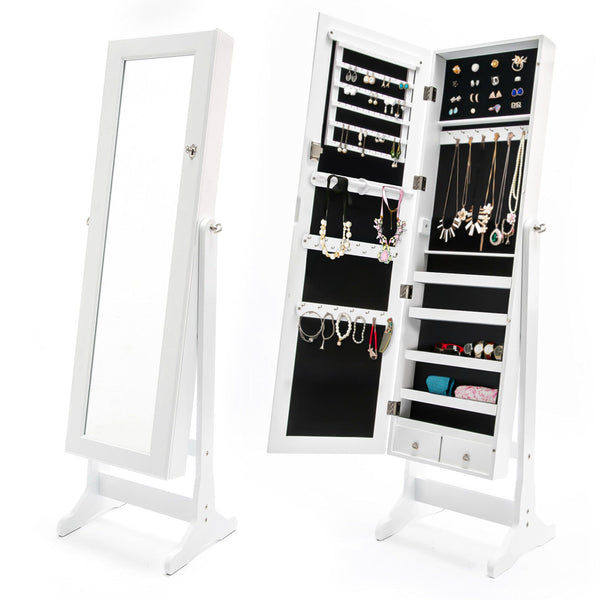 Mirror Jewellery Cabinet Organiser 2 Drawers Lowe 146Cm White Jewellery Holders & Organisers