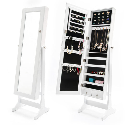 Mirror Jewellery Cabinet Organiser 2 Drawers Lowe 146Cm White Jewellery Holders & Organisers