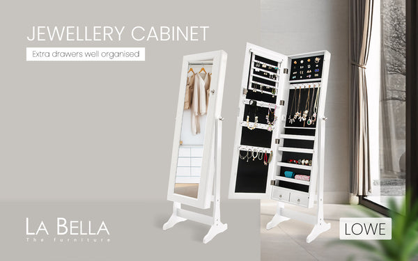 Mirror Jewellery Cabinet Organiser 2 Drawers Lowe 146Cm White Jewellery Holders & Organisers