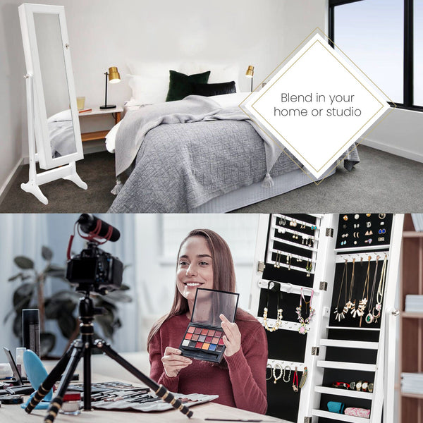 Mirror Jewellery Cabinet Organiser 2 Drawers Lowe 146Cm White Jewellery Holders & Organisers