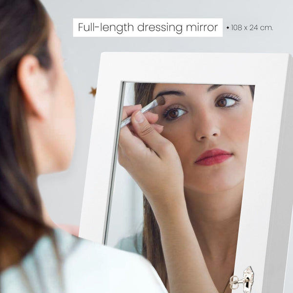 Mirror Jewellery Cabinet Organiser 2 Drawers Lowe 146Cm White Jewellery Holders & Organisers