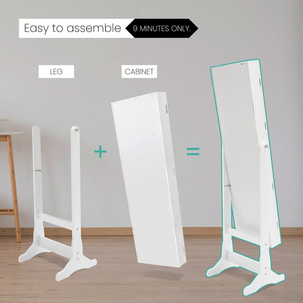 Mirror Jewellery Cabinet Organiser 2 Drawers Lowe 146Cm White Jewellery Holders & Organisers