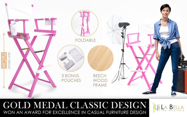 2X Director Movie Folding Tall Chair 76Cm Pink Humor Chairs