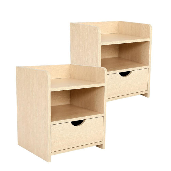 Bedside Tables La Bella 2X Bedside Table Side Storage Cabinet Nightstand Bedroom 1 Drawer Shelf Lark Oak