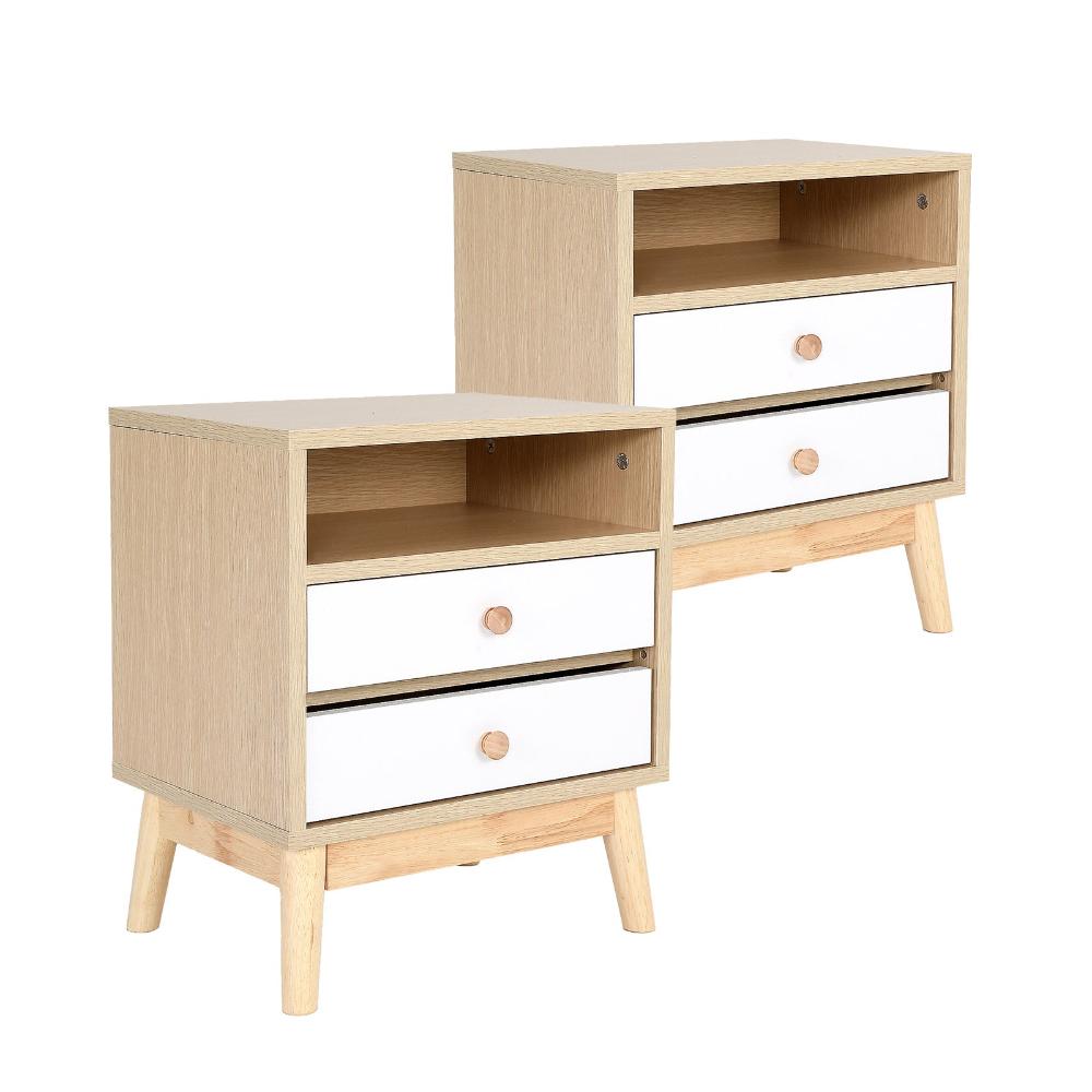 Bedside Tables La Bella 2X Bedside Table Side Storage Cabinet Nightstand Bedroom Drawer Anya Oak
