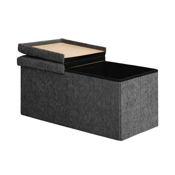 Foldable Storage Ottoman Flip Lid Side Table Toy Blanket Organiser Seat Kira Black Ottomans Footstools & Poufs