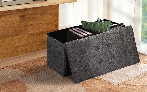 Foldable Storage Ottoman Flip Lid Side Table Toy Blanket Organiser Seat Kira Black Ottomans Footstools & Poufs