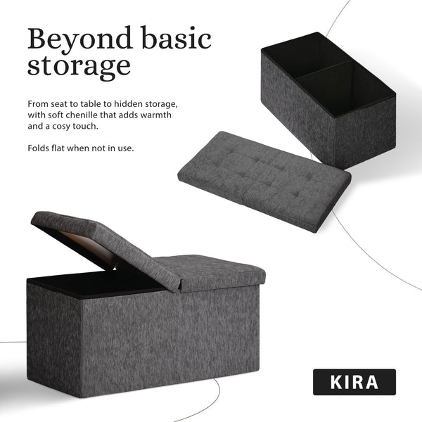 Foldable Storage Ottoman Flip Lid Side Table Toy Blanket Organiser Seat Kira Black Ottomans Footstools & Poufs
