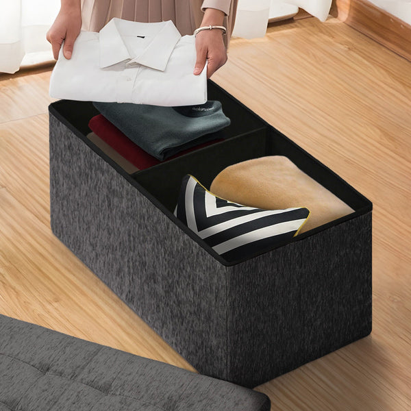 Foldable Storage Ottoman Flip Lid Side Table Toy Blanket Organiser Seat Kira Black Ottomans Footstools & Poufs