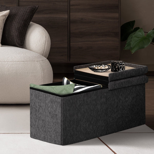 Foldable Storage Ottoman Flip Lid Side Table Toy Blanket Organiser Seat Kira Black Ottomans Footstools & Poufs