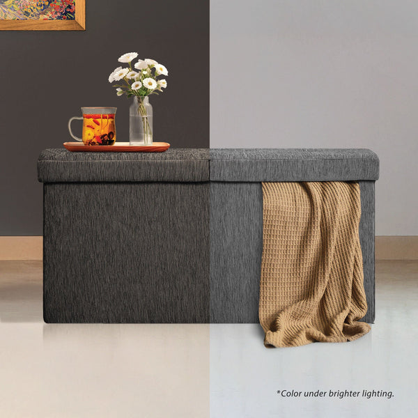 Foldable Storage Ottoman Flip Lid Side Table Toy Blanket Organiser Seat Kira Black Ottomans Footstools & Poufs