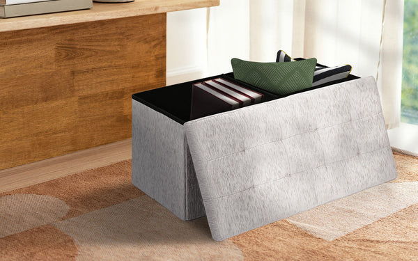 Foldable Storage Ottoman Flip Lid Side Table Toy Blanket Organiser Seat Kira Grey Ottomans Footstools & Poufs