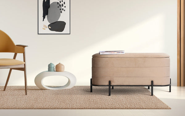 La Bella Coffee Table Storage Ottoman Velvet Blanket Box Bench Demi Camel Beige Ottomans Footstools & Poufs