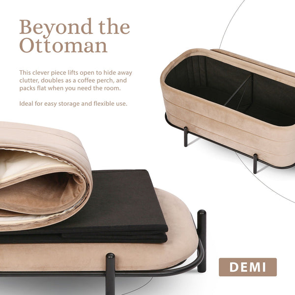 La Bella Coffee Table Storage Ottoman Velvet Blanket Box Bench Demi Camel Beige Ottomans Footstools & Poufs