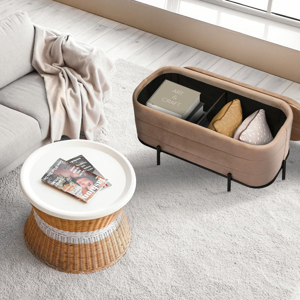 La Bella Coffee Table Storage Ottoman Velvet Blanket Box Bench Demi Camel Beige Ottomans Footstools & Poufs