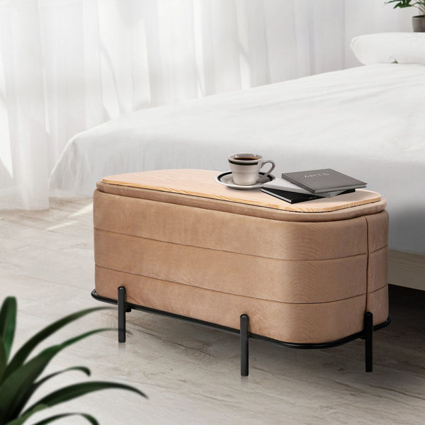 La Bella Coffee Table Storage Ottoman Velvet Blanket Box Bench Demi Camel Beige Ottomans Footstools & Poufs