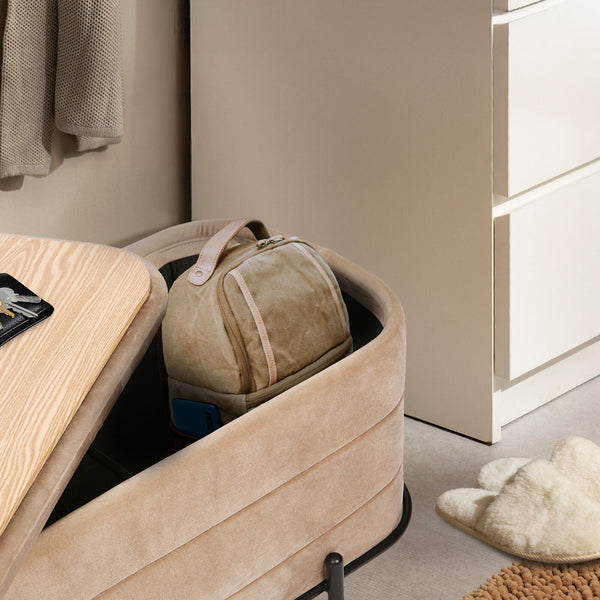 La Bella Coffee Table Storage Ottoman Velvet Blanket Box Bench Demi Camel Beige Ottomans Footstools & Poufs