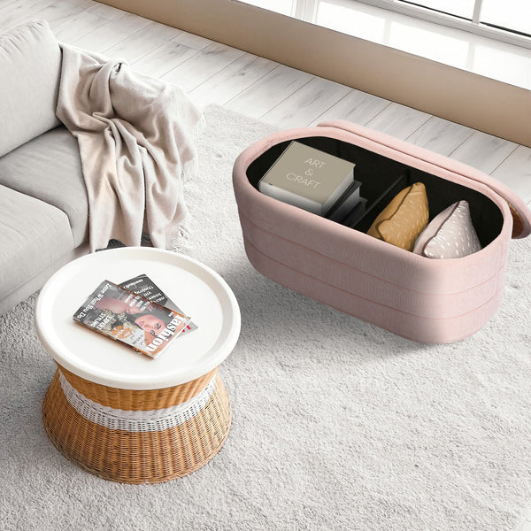 Coffee Table Storage Ottoman Chenille Fabic Padded Blanket Box Bench Celia Pink Ottomans Footstools & Poufs