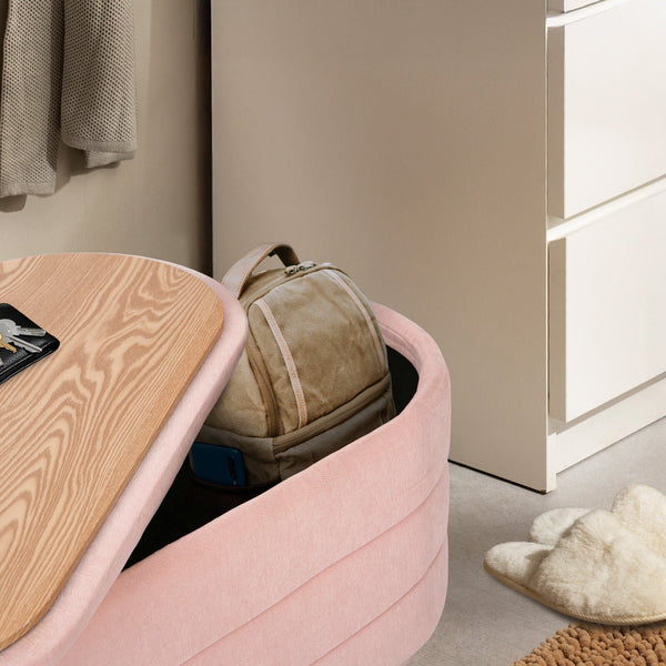 Coffee Table Storage Ottoman Chenille Fabic Padded Blanket Box Bench Celia Pink Ottomans Footstools & Poufs