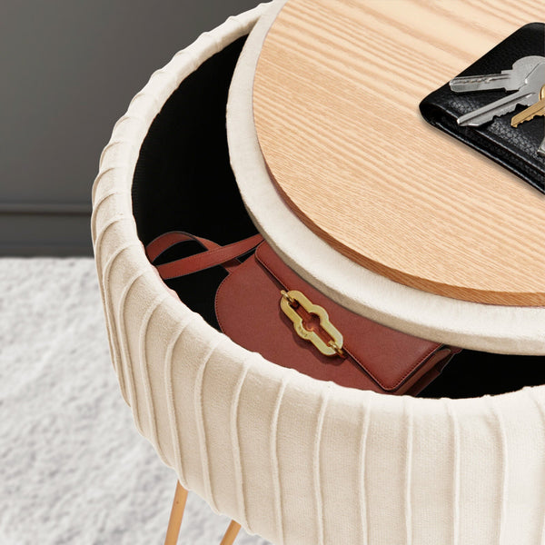 Side Table Storage Ottoman Velvet Padded Stool Vanity Footstool Remy Cream Beige Ottomans Footstools & Poufs