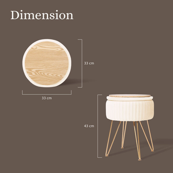 Side Table Storage Ottoman Velvet Padded Stool Vanity Footstool Remy Cream Beige Ottomans Footstools & Poufs