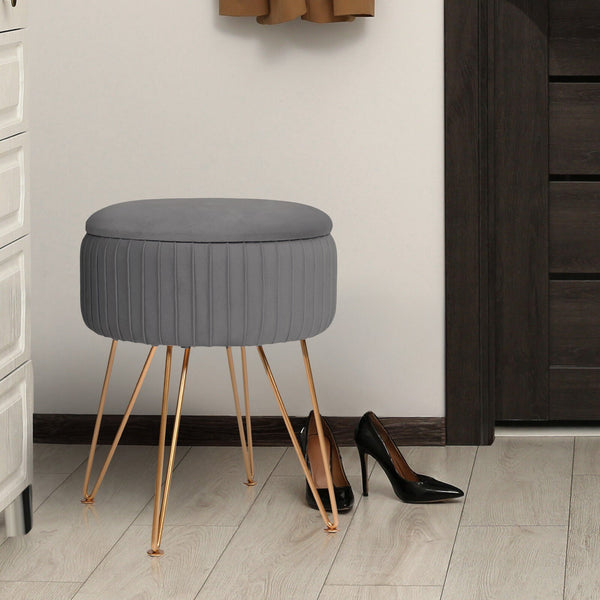 Side Table Storage Ottoman Velvet Padded Stool Vanity Footstool Remy Grey Ottomans Footstools & Poufs