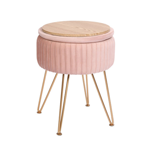 Side Table Storage Ottoman Velvet Padded Stool Vanity Footstool Remy Pink Ottomans Footstools & Poufs
