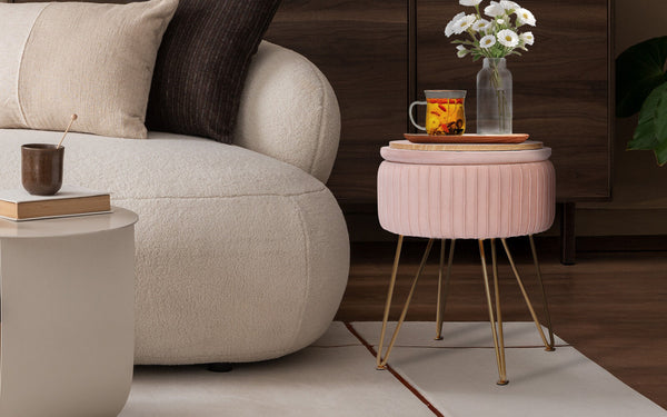 Side Table Storage Ottoman Velvet Padded Stool Vanity Footstool Remy Pink Ottomans Footstools & Poufs