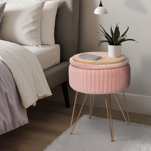 Side Table Storage Ottoman Velvet Padded Stool Vanity Footstool Remy Pink Ottomans Footstools & Poufs