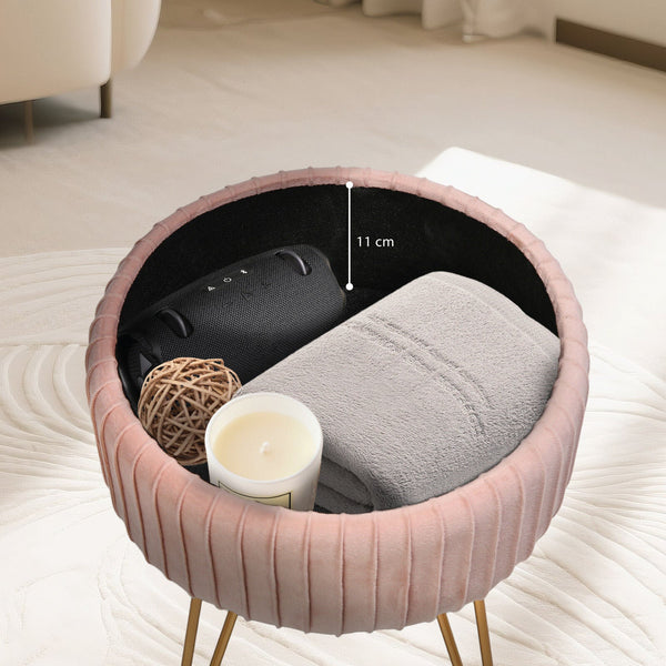 Side Table Storage Ottoman Velvet Padded Stool Vanity Footstool Remy Pink Ottomans Footstools & Poufs