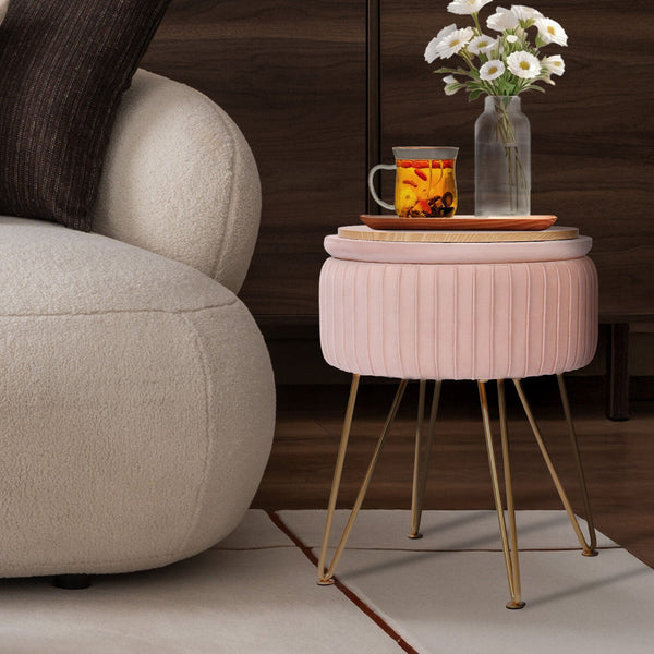 Side Table Storage Ottoman Velvet Padded Stool Vanity Footstool Remy Pink Ottomans Footstools & Poufs
