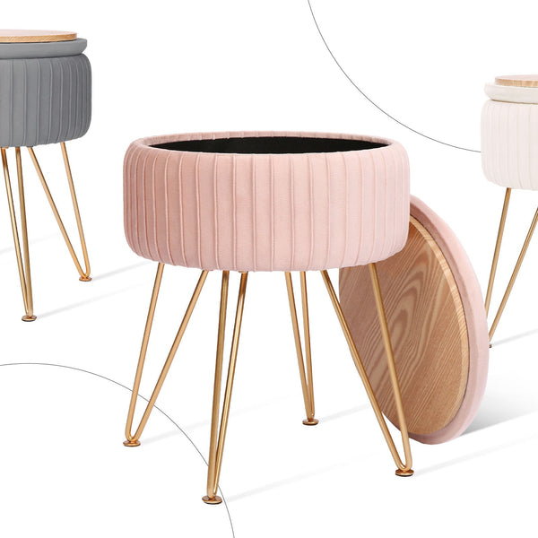 Side Table Storage Ottoman Velvet Padded Stool Vanity Footstool Remy Pink Ottomans Footstools & Poufs