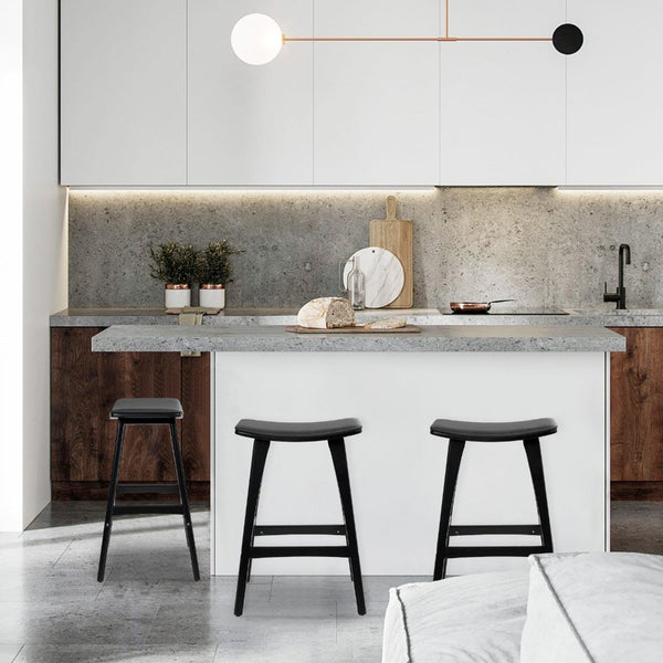 2X Bar Stool Padded Pu Leather Dining Chair Kanso 65Cm Black Benches Bar Stools