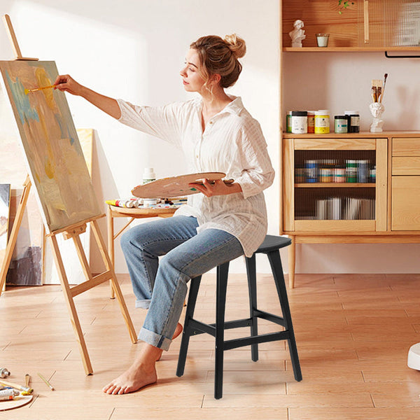 2X Bar Stool Padded Pu Leather Dining Chair Kanso 65Cm Black Benches Bar Stools