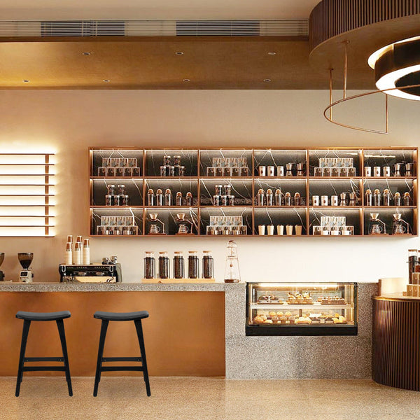 2X Bar Stool Padded Pu Leather Dining Chair Kanso 65Cm Black Benches Bar Stools