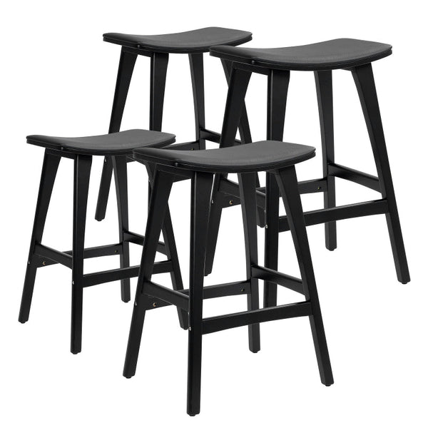 4X Bar Stool Padded Pu Leather Dining Chair Kanso 65Cm Black Benches Bar Stools