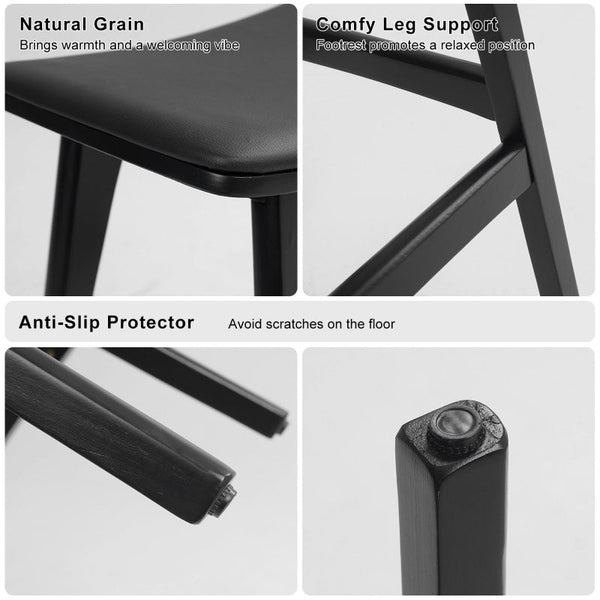 4X Bar Stool Padded Pu Leather Dining Chair Kanso 65Cm Black Benches Bar Stools