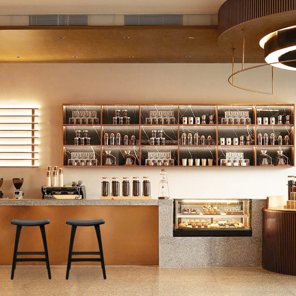 4X Bar Stool Padded Pu Leather Dining Chair Kanso 65Cm Black Benches Bar Stools